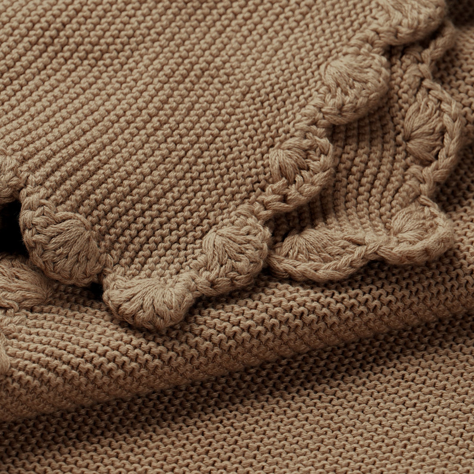 Brown Organic Cotton Scalloped Baby Blanket
