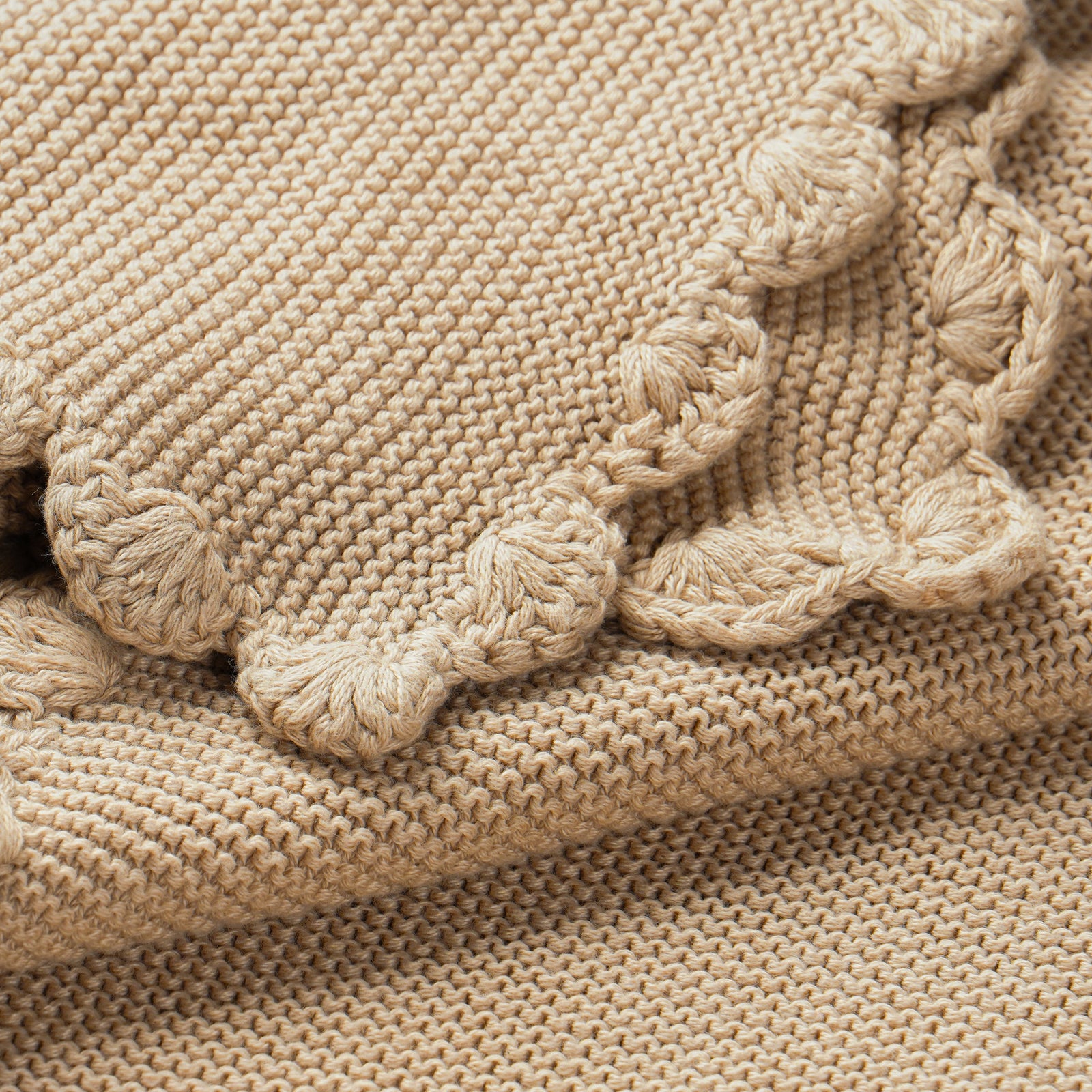 Sand Organic Cotton Scalloped Baby Blanket