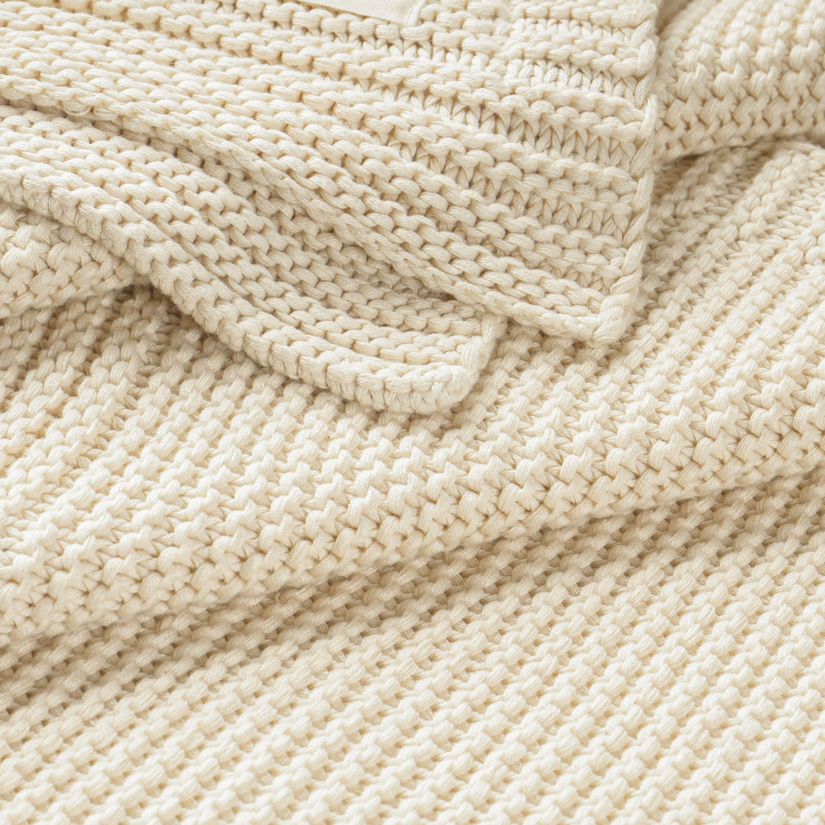 Vanilla Chunky Organic Knit Throw Blanket