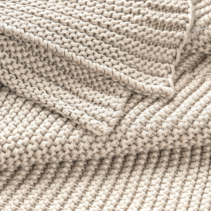 Beige Chunky Knit Throw Blanket