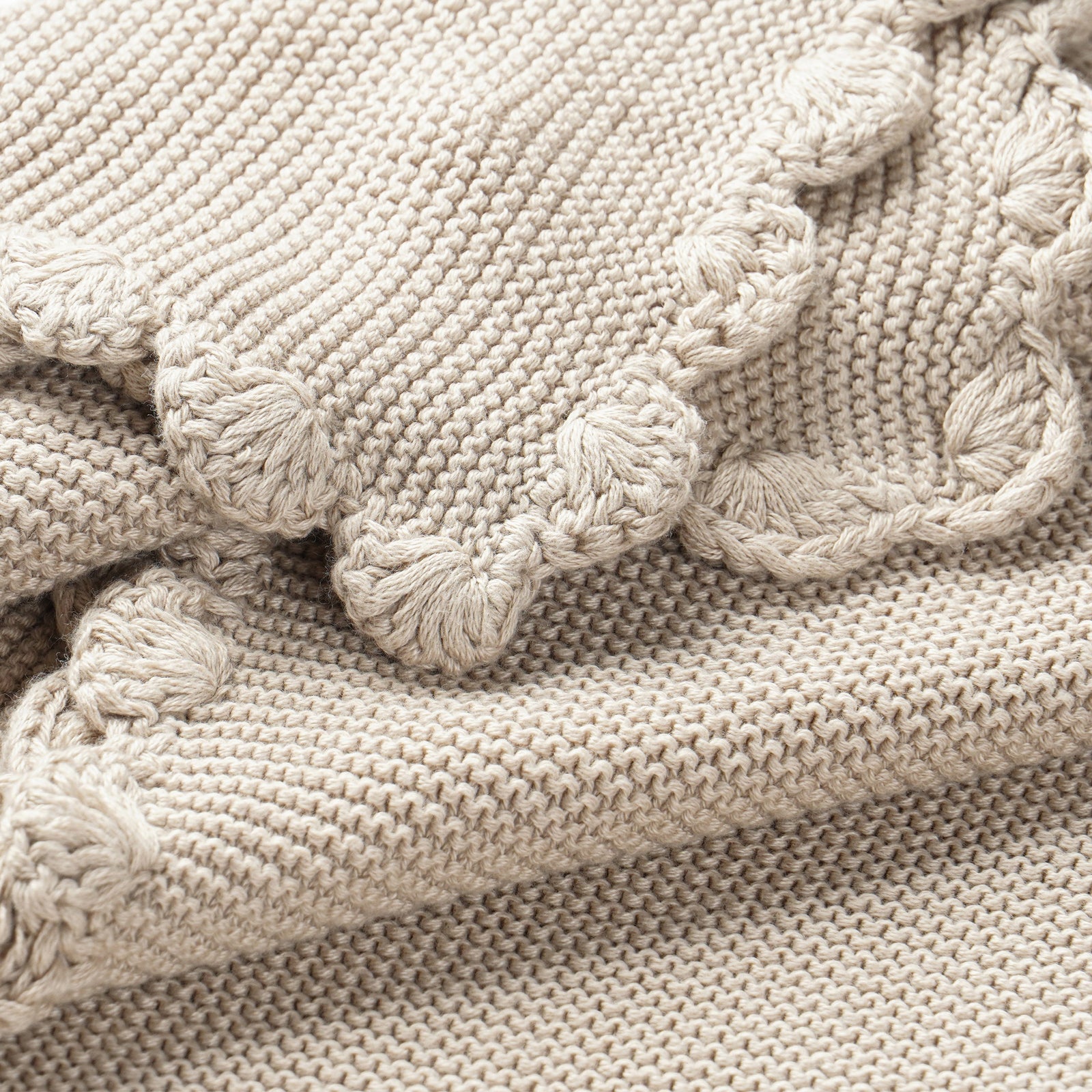 Beige Organic Cotton Scalloped Baby Blanket