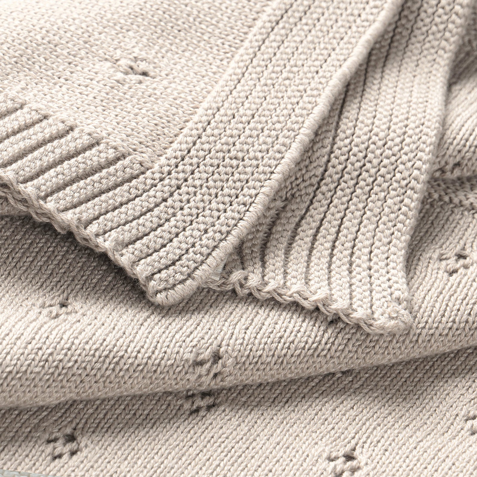 Beige Organic Cotton Pointelle Baby Blanket