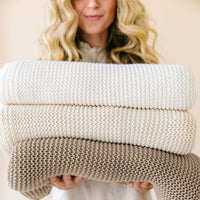 Ivory Chunky Knit Throw Blanket