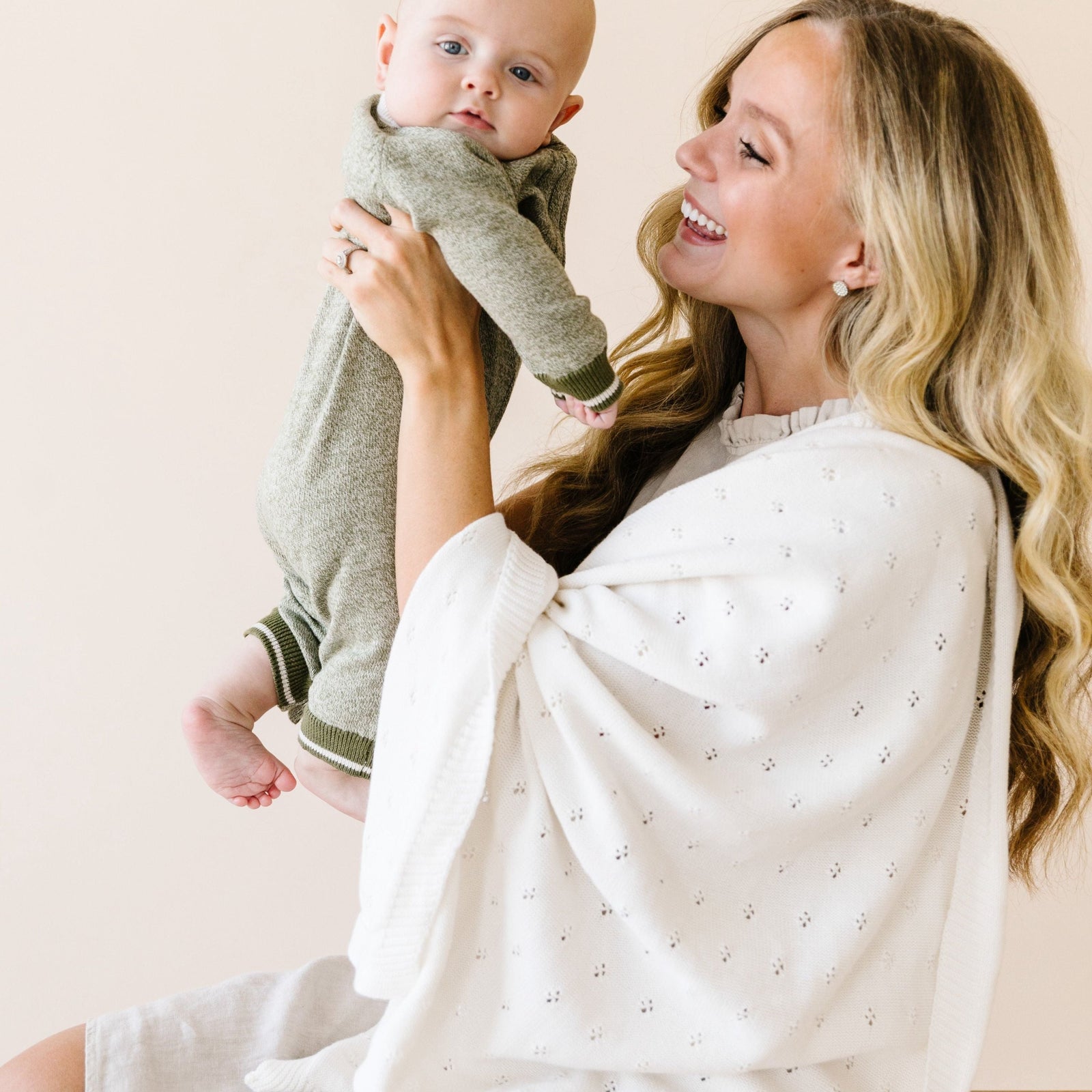Ivory Organic Cotton Pointelle Baby Blanket