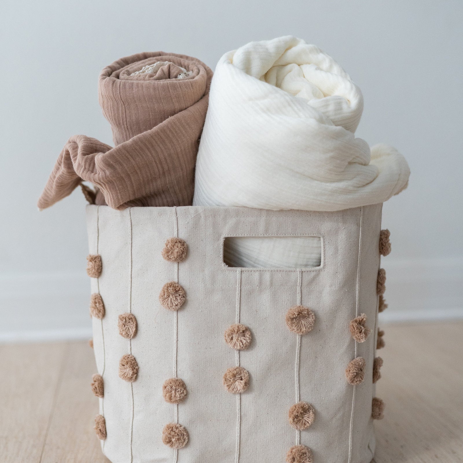 Pompom Storage Basket - Taupe