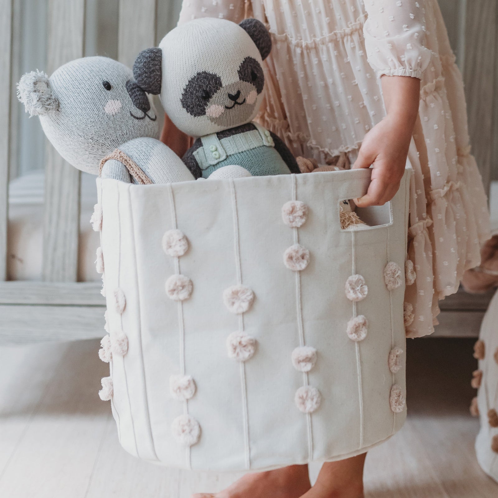 Pompom Storage Basket - Blush Oat