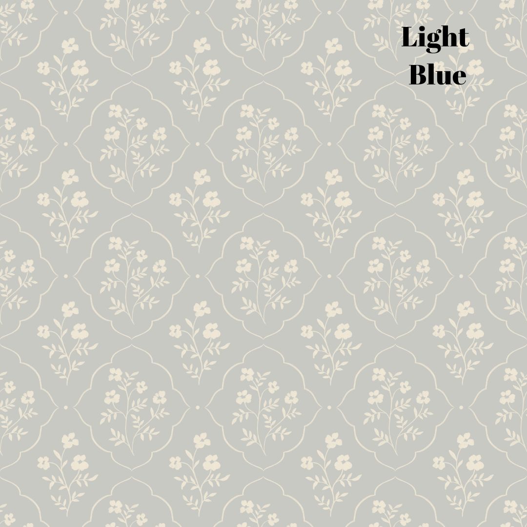 Light Blue Floral and Lattice Patterned Wallpaper