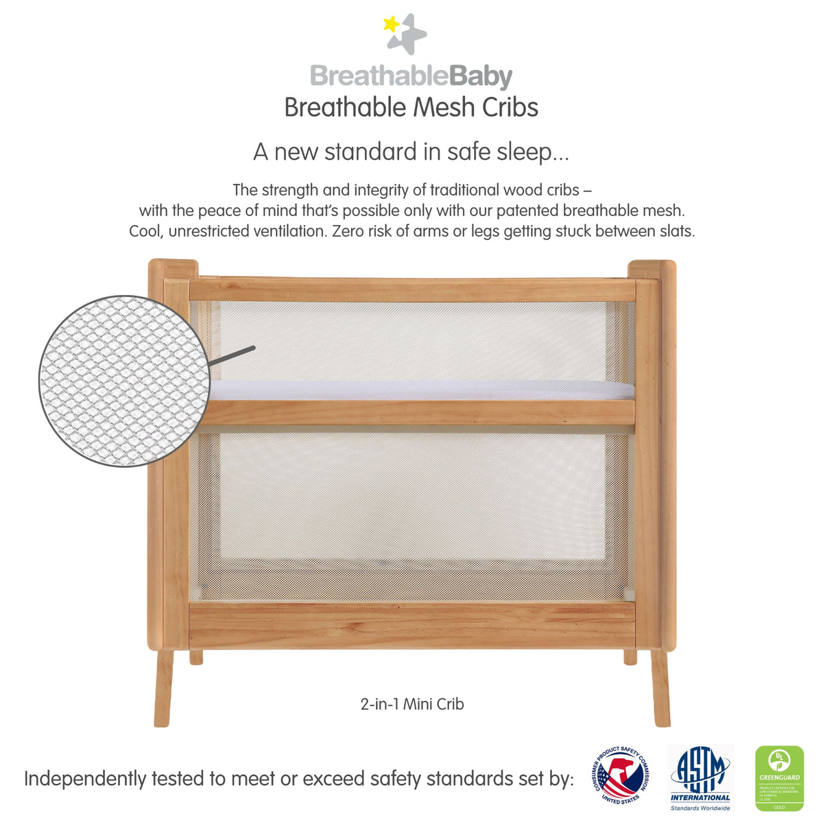 BreathableBaby Mesh 2-in-1 Mini Crib - Beech