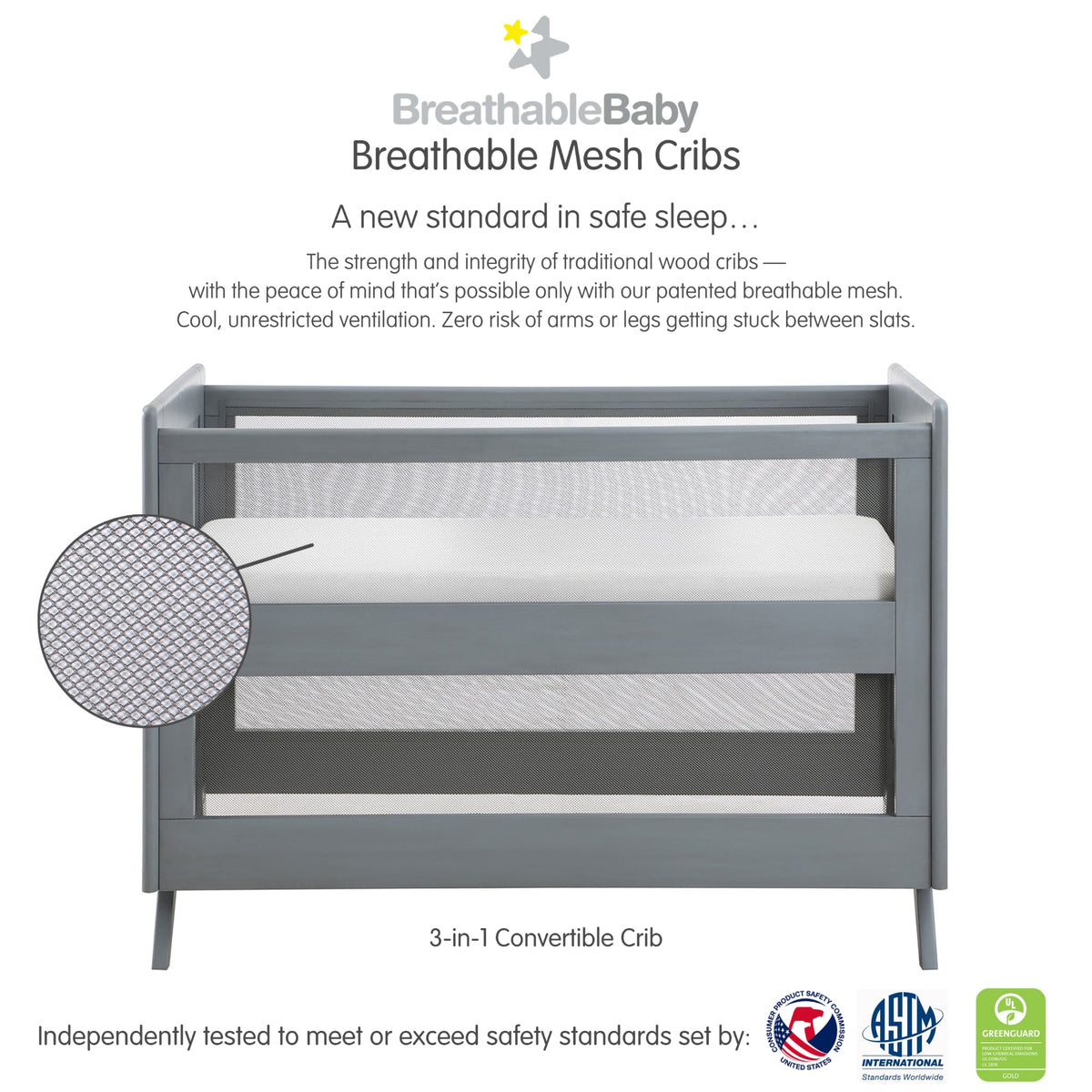 Breathable™ Mesh 2-in-1 Mini Crib — White — Greenguard Gold