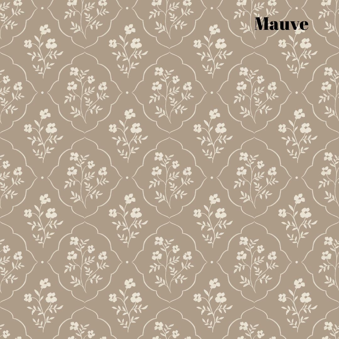 Mauve Floral and Lattice Patterned Wallpaper