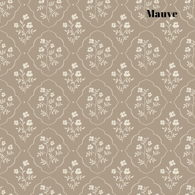 Mauve Floral and Lattice Patterned Wallpaper