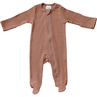 Dusty Rose Organic Cotton Ribbed Zipper Pajamas