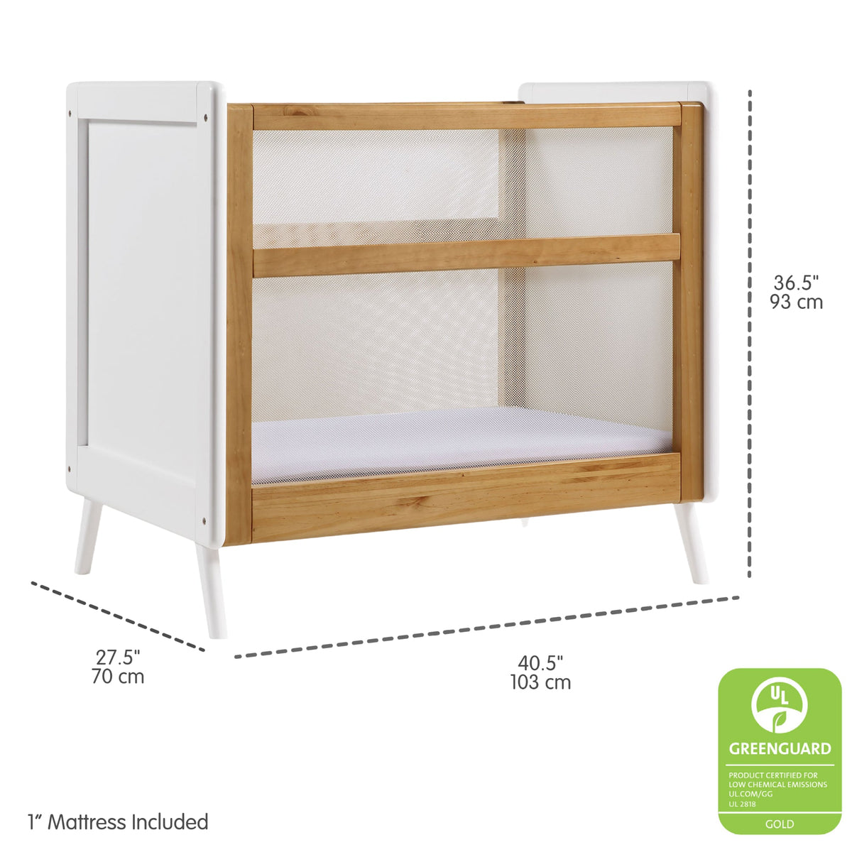 BreathableBaby Mesh 2-in-1 Mini Crib - Beech + White