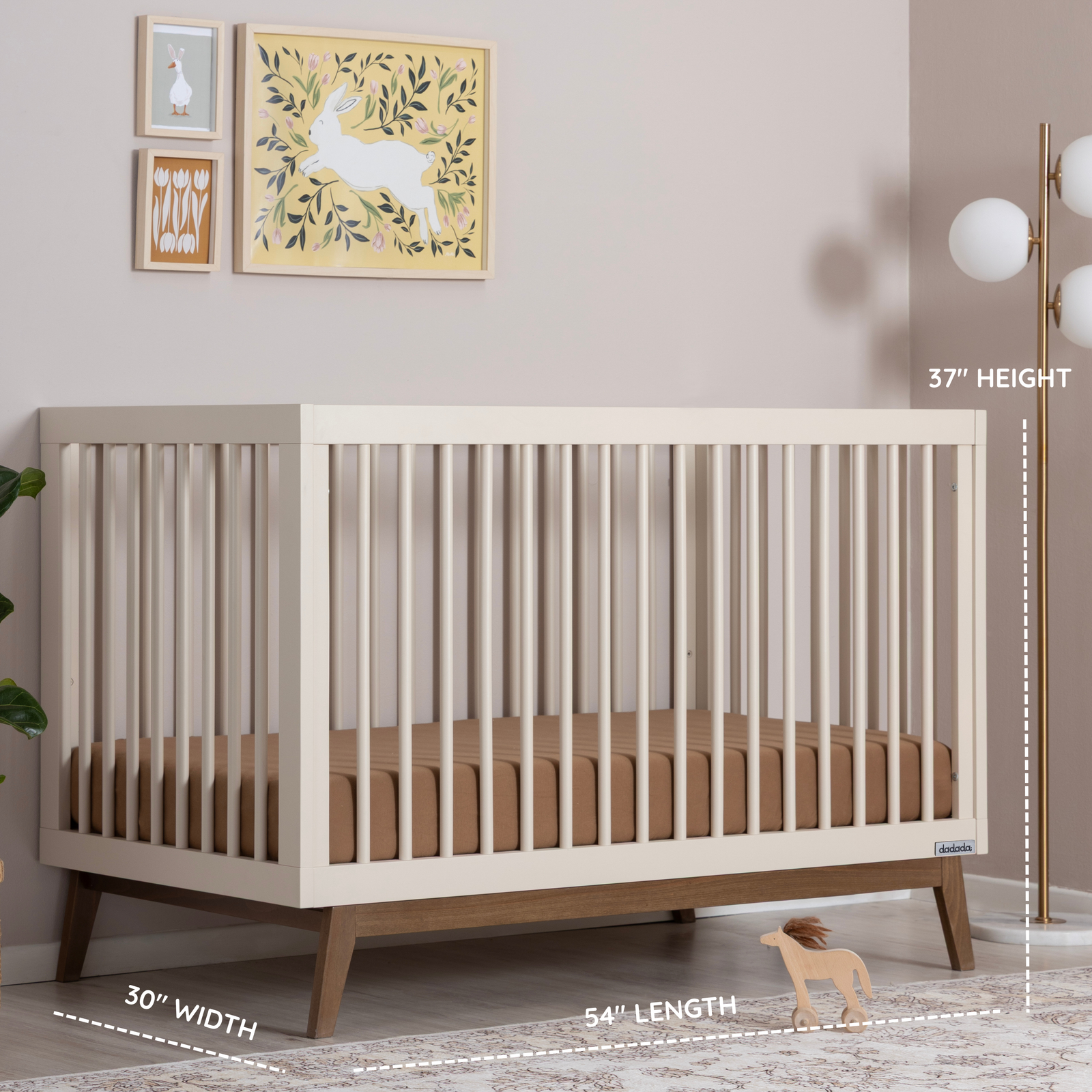 Soho Convertible Crib Two Toned in Almond and Walnut Dimensions