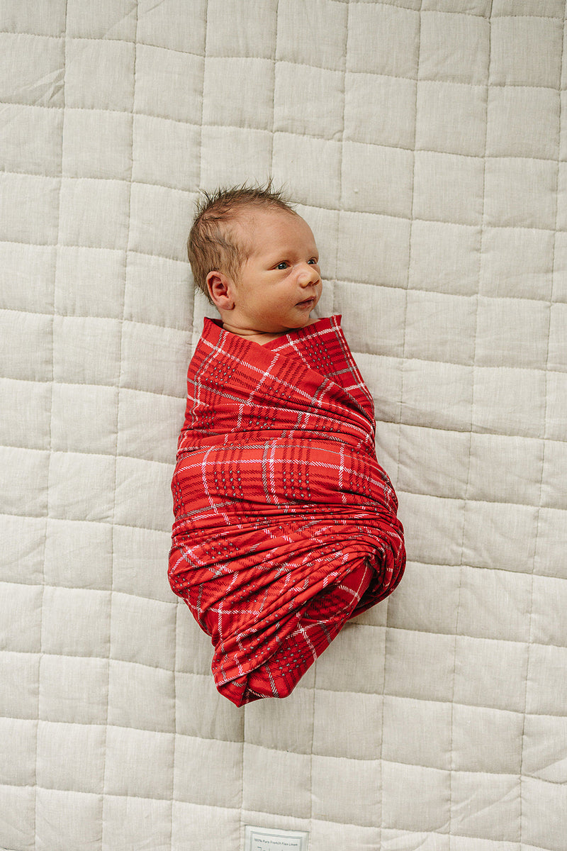 Red Plaid Stretch Swaddle Blanket