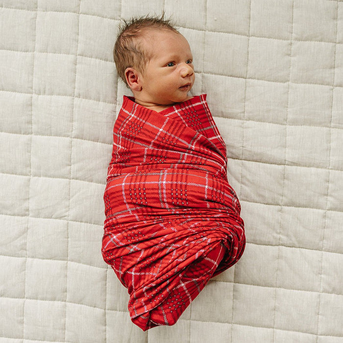 Red Plaid Stretch Swaddle Blanket