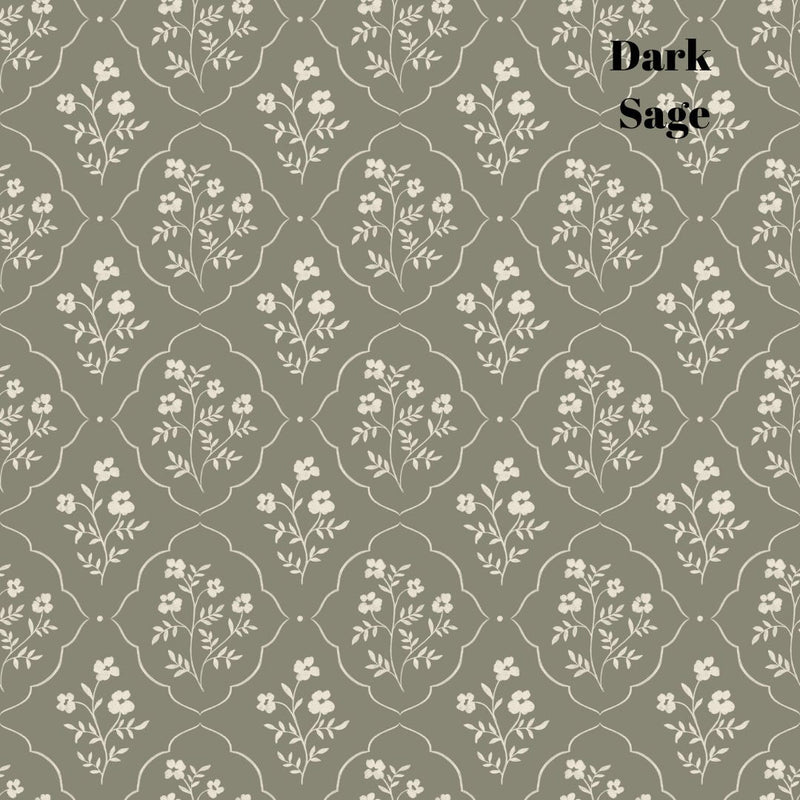 Dark Sage Floral and Lattice Patterned Wallpaper