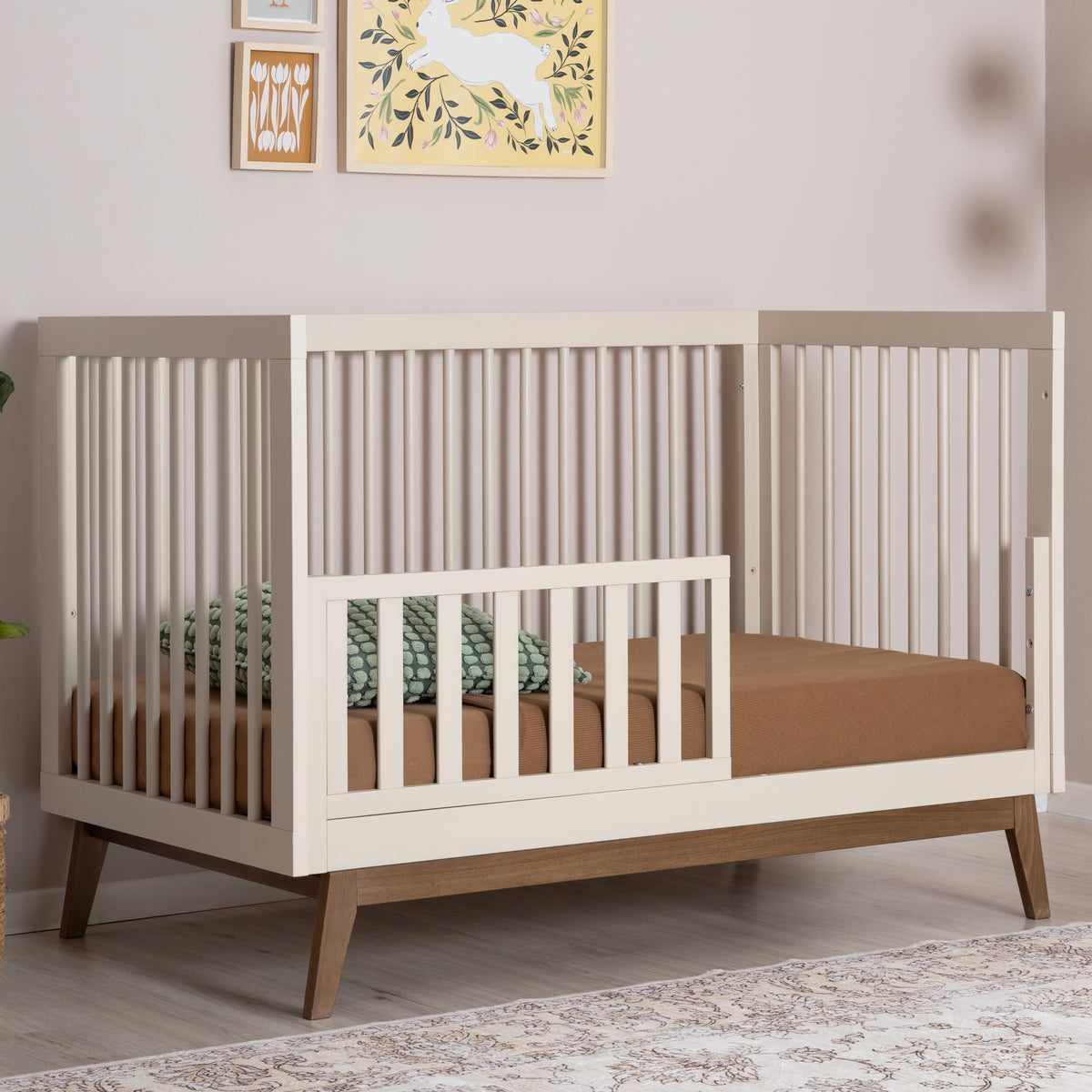 Soho Convertible Crib Two Toned in Almond and Walnut with Toddler Rail