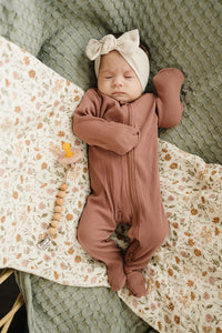 Dusty Rose Organic Cotton Ribbed Zipper Pajamas