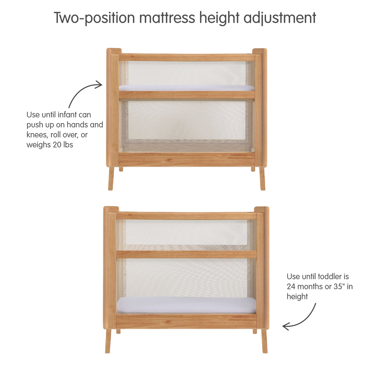 BreathableBaby Mesh 2-in-1 Mini Crib - Beech