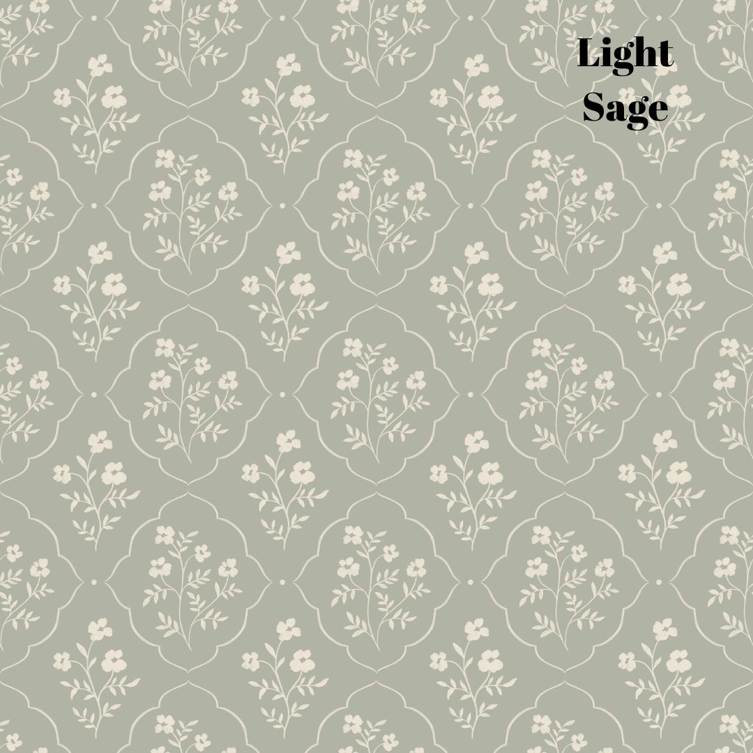 Light Sage Floral and Lattice Patterned Wallpaper