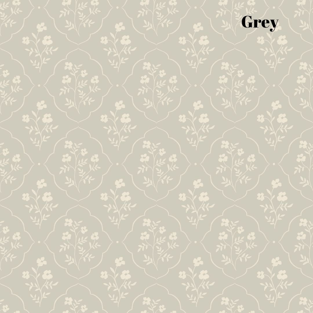 Grey Floral and Lattice Patterned Wallpaper