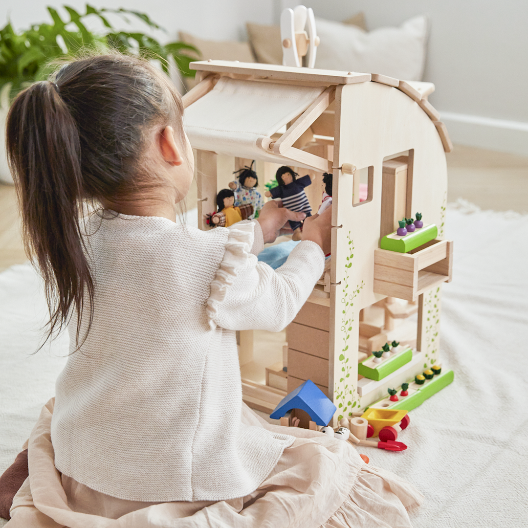 Sustainable Green Dollhouse with Furniture