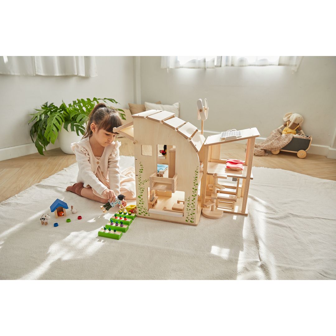 Sustainable Green Dollhouse with Furniture