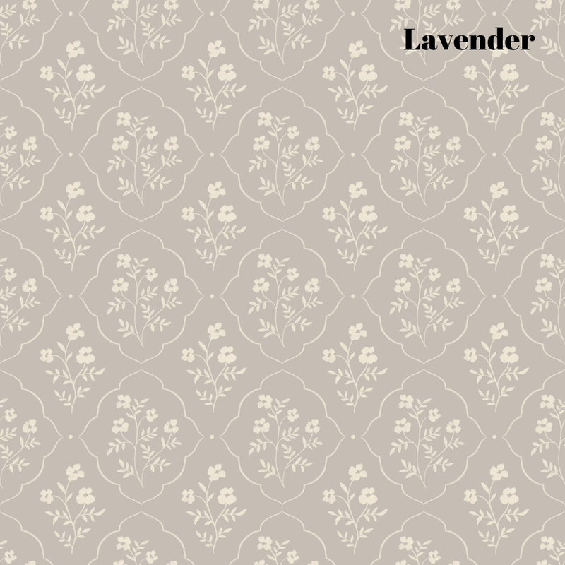 Lavender Floral and Lattice Patterned Wallpaper