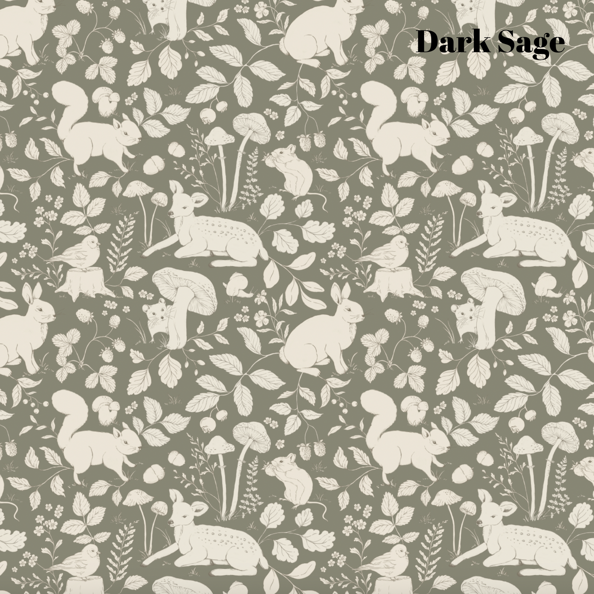 Dark Sage Woodland Animal Wallpaper 