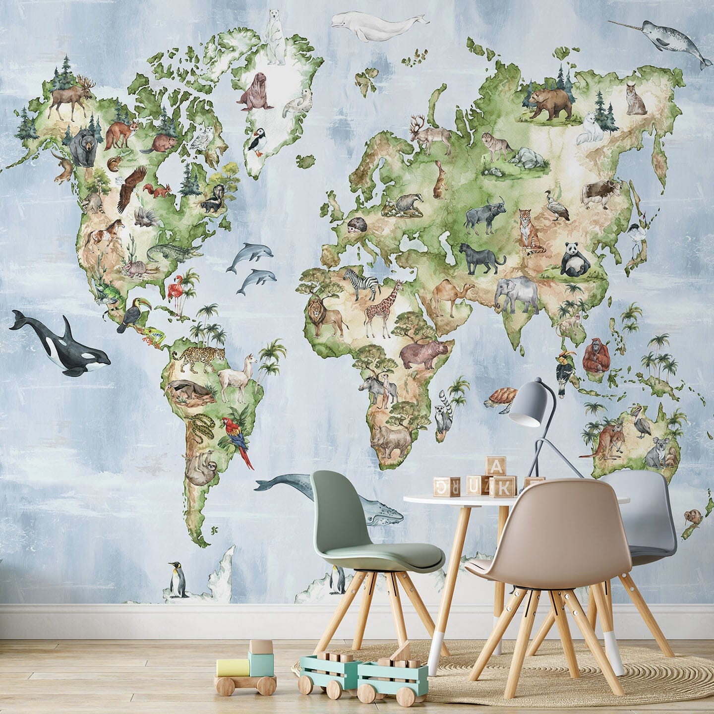 Animal World Map Wallpaper Mural