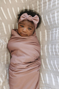 Dusty Rose Bamboo Swaddle Blanket + Head Wrap Set