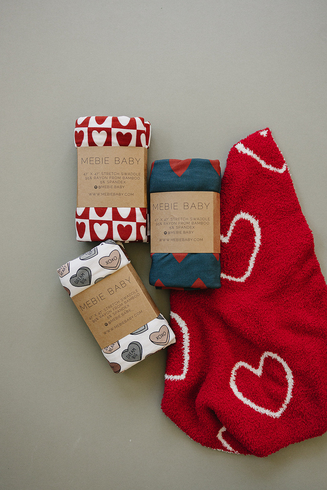 Navy + Red Hearts Bamboo Stretch Swaddle Blanket