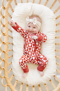 Checkered Hearts Ribbed Bamboo Zipper Romper