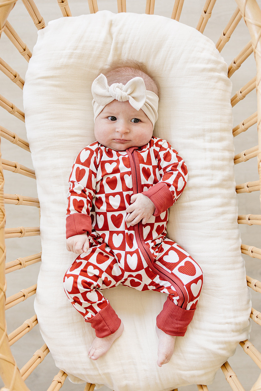 Checkered Hearts Ribbed Bamboo Zipper Romper