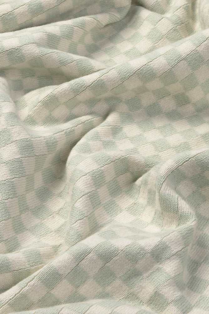 Light Blue Sage Checked Throw Blanket