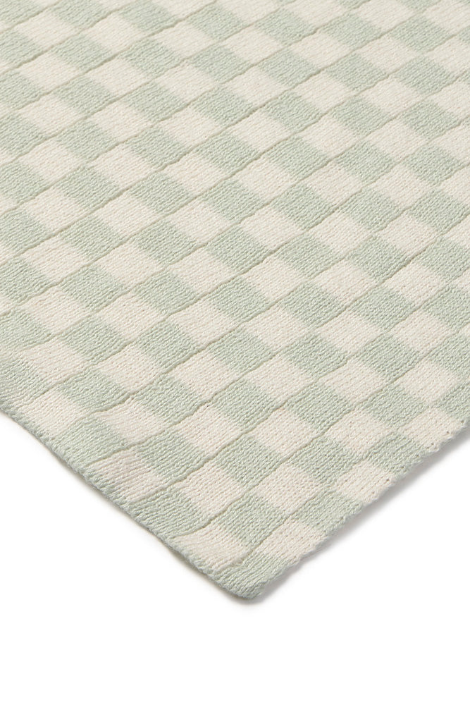 Light Blue Sage Green Checked Throw Blanket