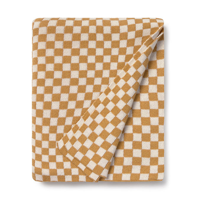Checkered blanket with honey dark yellow and white pattern