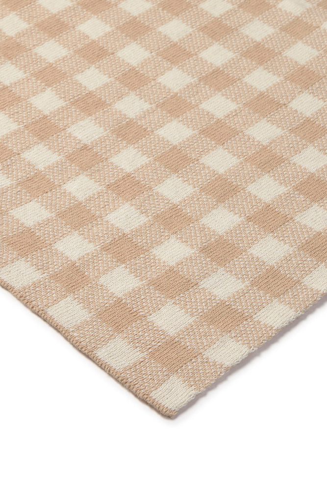 Close-up of a rose and white checkered blanket