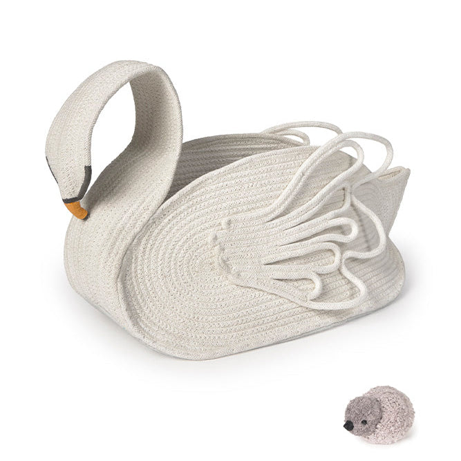 White Rope Handcrafted Swan Basket with Baby Swan