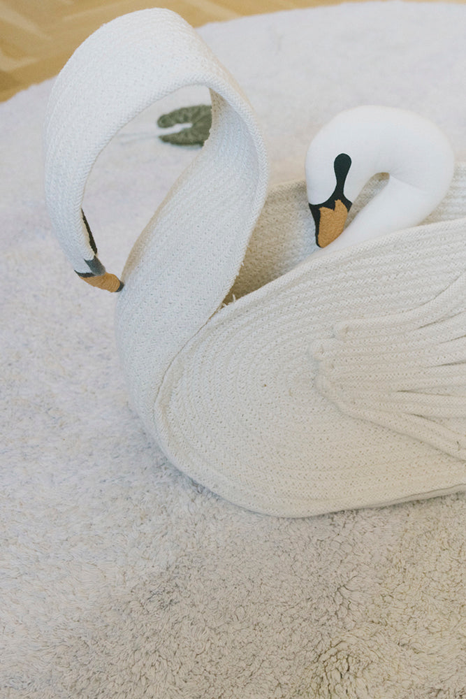 Swan Pillow inside Swan Basket