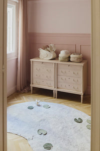 Decorative Storage Baskets on Dresser with Lake Shaped Rug