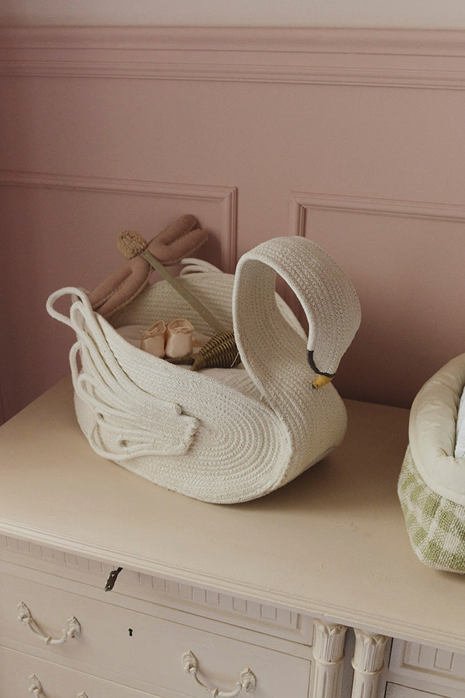Handcrafted Rope Swan Basket Toy Storage