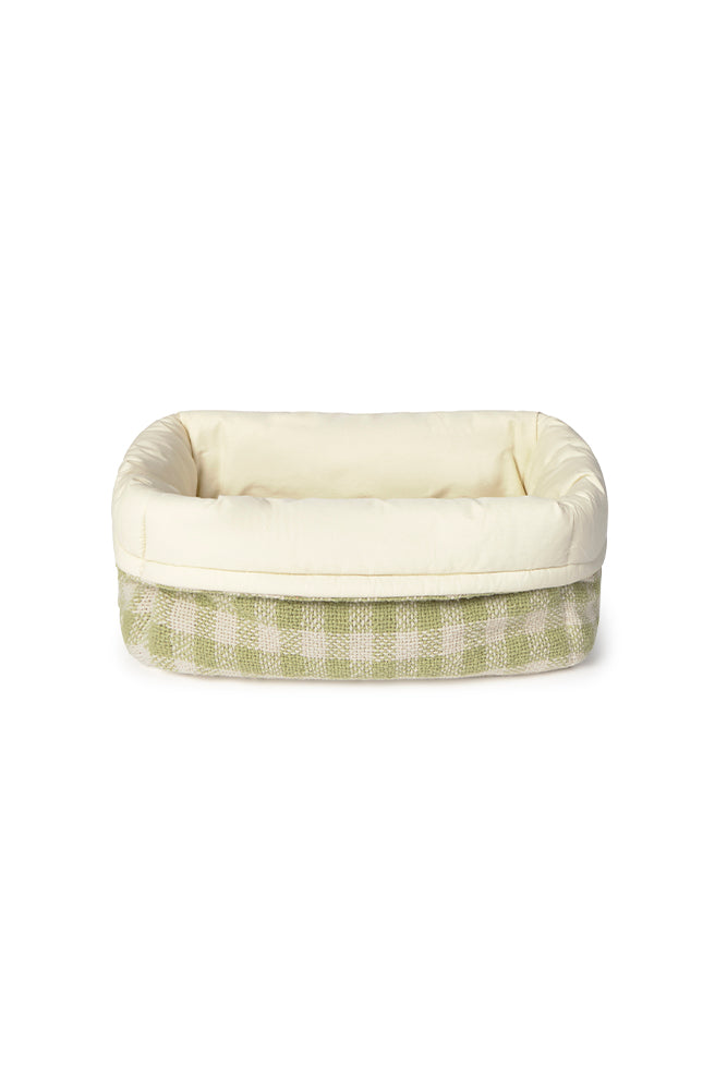 Light Green Checkered Quilted Basket with Folded Edge