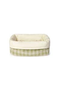 Light Green Checkered Quilted Basket with Folded Edge
