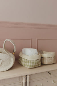 Light Green Checkered Quilted Basket with Folded Edge Diaper Storage
