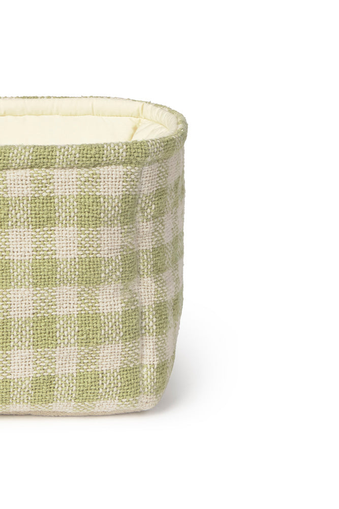 Light Green Checkered Quilted Basket Close Up