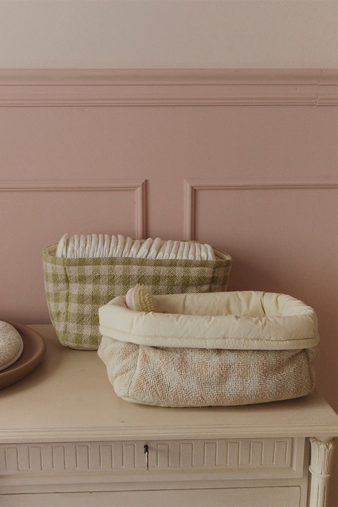 Rose Checkered Quilted Basket with Folded Edge For Changing Table Storage
