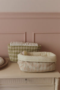 Rose Checkered Quilted Basket with Folded Edge For Changing Table Storage