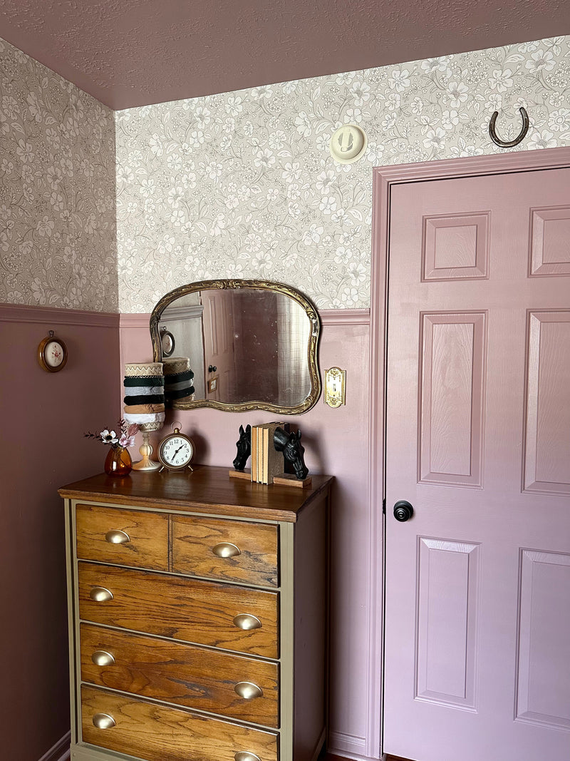 Floral Wallpaper in Mauve Girls Room